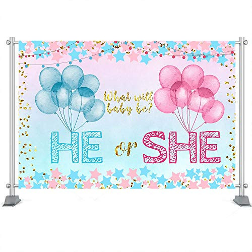 Avezano He or She What Will Baby be Gender Reveal Backdrop Pink or Blue Balloon Gender Reveal Party Decoration Pink and Blue Star Gold Dot Boy or Girl Gender Surprise Party Supplies Avezano He or She What Will Baby be Gender Reveal Backdrop Pink or Blue Balloon Gender Reveal Party Decoration Pink and Blue Star Gold Dot Boy or Girl Gender Surprise Party Supplies