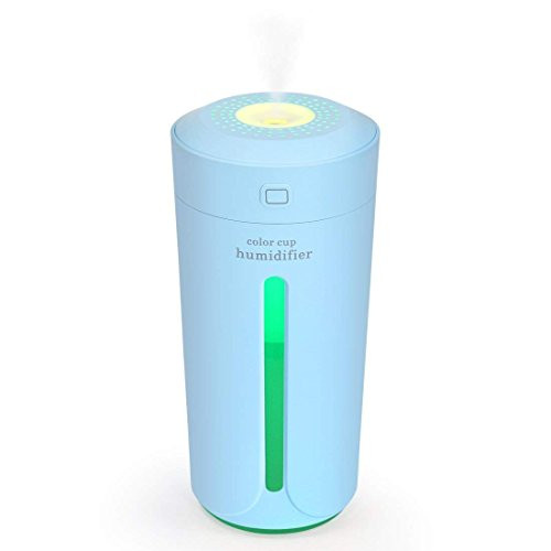 ZEERKEER Cool Mist Humidifier Air Humidifiers Purifier USB Charger for Cars Office Desk Bedroom Home Babies Kids 7 Color LED Night Light 2 Mist Modes (Blue)