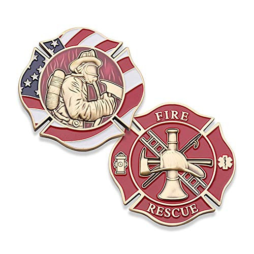 Fireman Maltese Cross Challenge Coin - Firefighter Collectable Coin - Fire Rescue Firemen Coin