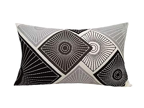 FINOHOME Only Cover, Throw Pillow Covers Embroidered Pillow Case Decorative Cushion Covers for Couch Sofa Home Decor, 12X20 Inches (30x50cm),1PCS(Black)