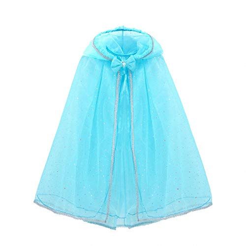 Luzlen Girls Hooded Cloak Cape Princess Halloween Costume Dress Up for Cosplay Ligth Blue