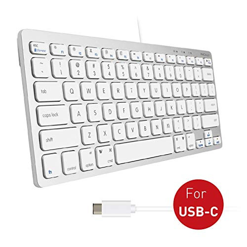 Macally Mini USB C Keyboard - Plug & Play Compact Keyboard for Mac, Windows, iPad, Android with USB C Port - 78 Scissor Switch Keycaps & 13 Shortcut Keys - Convenient & Small USB Type C Keyboard