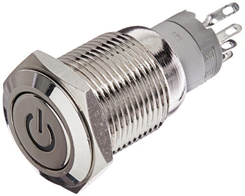 Uxcell DC 12V LED SPDT Thread Locking Metal Pushbutton Switch, 16mm