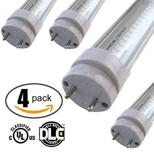 4-Pack of K&R T8 LED Light Tube, 4ft, 18W (36W equivalent), 5500K (Cool White), Double Ended Power, Clear Cover, UL-Listed & DLC-qualified