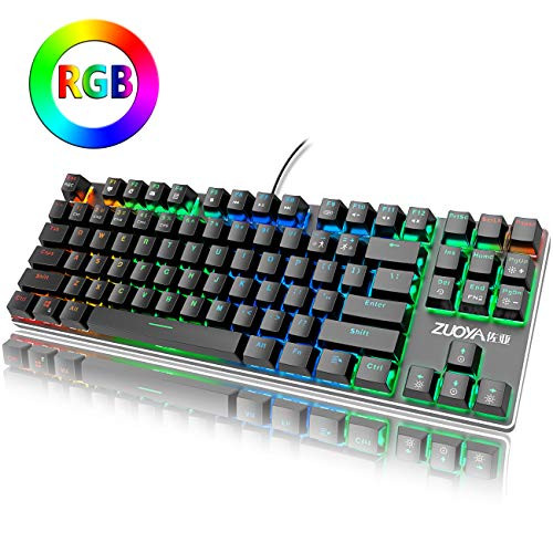 ZUOYA RGB Mechanical Gaming Keyboard Small Compact 87 Keys Anti-ghosting RGB LED Backlit Keyboard with Black Switch Wired USB for Windows PC Laptop Computer Game (RGB Backlight Black Switch)