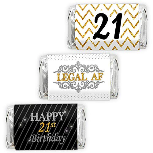 Happy 21st Birthday Mini Candy Bar Wrapper Stickers - Leagl AF Birthday Party Small Favors - 45 Stickers