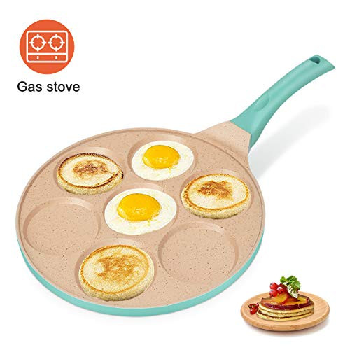 KUTIME Pancake Pan 7-Cup Mold Blini Pan Silver Dollar Pancake Pan Non-stick Breakfast Griddle Mini Pancake Maker Fried Egg Cooker Blue