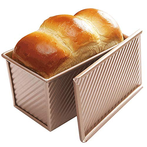 Loaf Pan with Lid, Non-Stick Bakeware Carbon Steel Bread Toast Mold with Cover for Baking Bread,Golden wave bread box