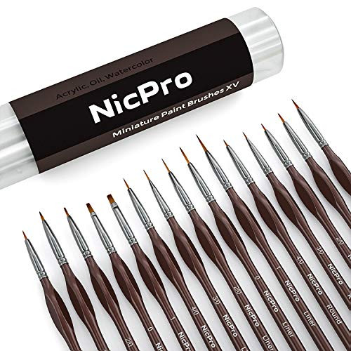 Nicpro Micro Detail Paint Brush Set,15 Tiny Professional Miniature Fine Detail Brushes for Watercolor Oil Acrylic,Craft Models Rock Painting & Paint by Number