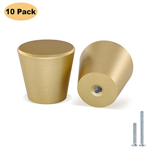 10Pack Peaha Brass Knobs for Ktchen Cabinets Drawer Knobs - PH745GD Metal Drawer Pulls Gold Drawer Handles Diameter 1in(25mm)
