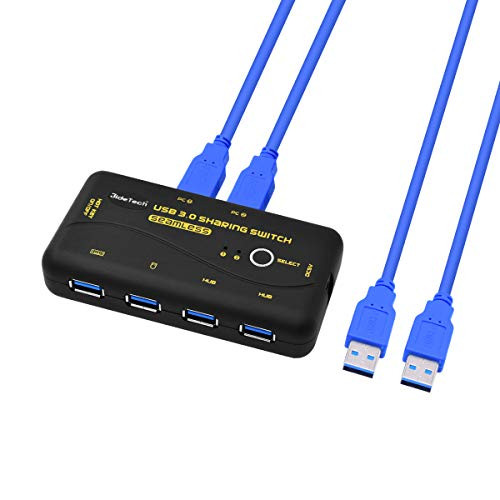 USB 3.0 Switch Selector 2 Computers Sharing 4 Port USB Peripheral Switcher Box Hub for Mouse, Keyboard, Scanner, Printer with 2 Pack USB Cable Support Keyboard Switching and Mouse Switching