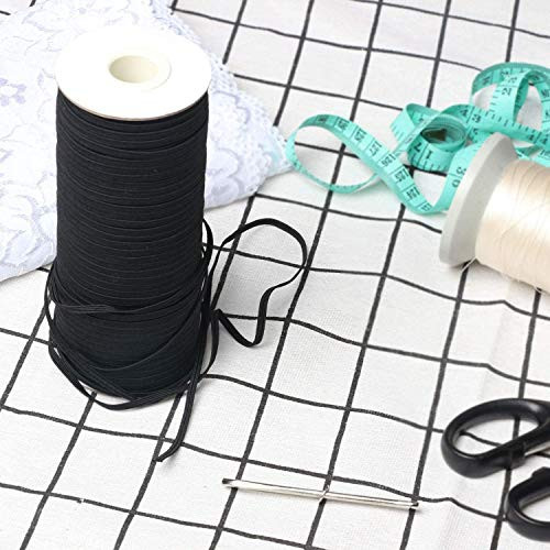 100 Yards 1/4 Inch Black Braided Elastic Band Elastic String Cord Heavy Stretch High Elasticity Knit Elastic Band for Sewing, Craft, DIY