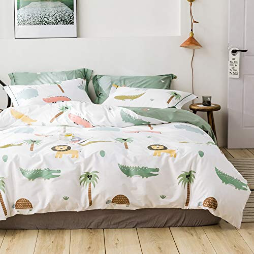 LAYENJOY Zoo Duvet Cover Set Twin 100% Cotton Bedding Cartoon Safari Animal Lion Elephant Crocodile Turtle Hippo on White 1 Comforter Cover with Zipper Ties 2 Pillowcases for Kids Teens Boys Girls LAYENJOY Zoo Duvet Cover Set Twin 100% Cotton Bedding Cartoon Safari Animal Lion Elephant Crocodile Turtle Hippo on White 1 Comforter Cover with Zipper Ties 2 Pillowcases for Kids Teens Boys Girls