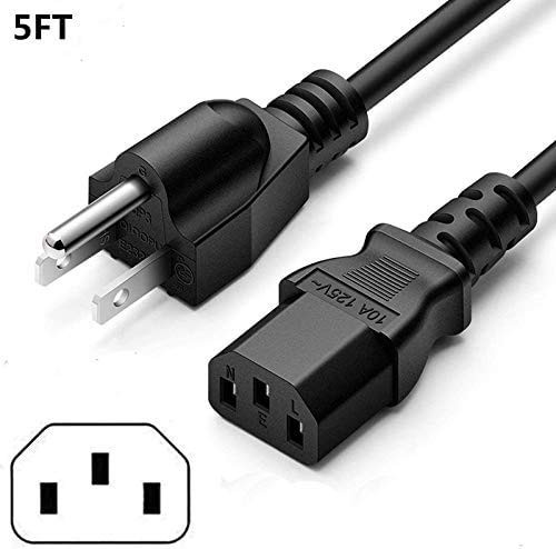 18 AWG 6FT 3 Prong Power Cord for Personal Computer PC Monitor Printer Power Supply Replacement 10A 125V Universal Extension Cable