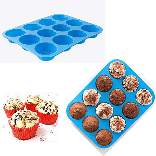 VJK 12 Cups Silicone Muffin Pan - Nonstick BPA Free Cupcake Pan Non - Stick Silicone Mold Silicone Muffin - Cupcake pan