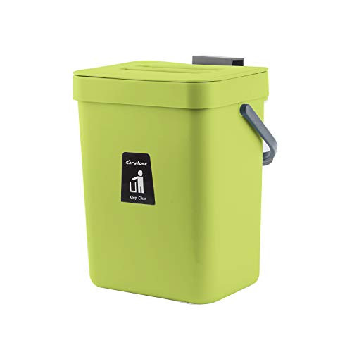 Compost Bin for Kitchen Counter,KaryHome Hanging Small Trash Can with Lid Under Sink?1.3 Gallon Mountable Compost Bucket (Green)