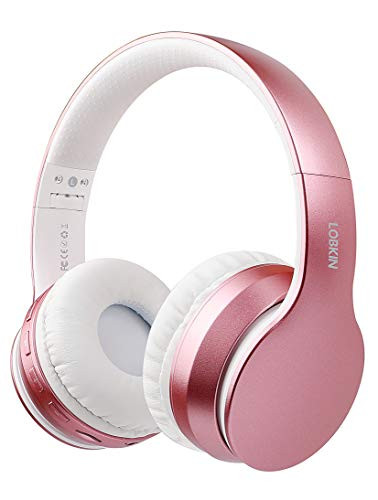 LOBKIN Bluetooth Headphones Over Ear, Stereo Wireless Headset with Microphone, Foldable Wireless and Wired Headphones with TF Card MP3 Mode and FM Radio for iPhone/Samsung/iPad/PC(Rose Gold)