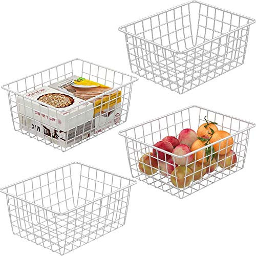 Wire Baskets, Cambond 4 Pack Wire Basket for Storage Durable Metal Basket Pantry Organizer Storage Bin Baskets for Kitchen Cabinets, Pantry, Bathroom, Countertop, Closets (White, Small)