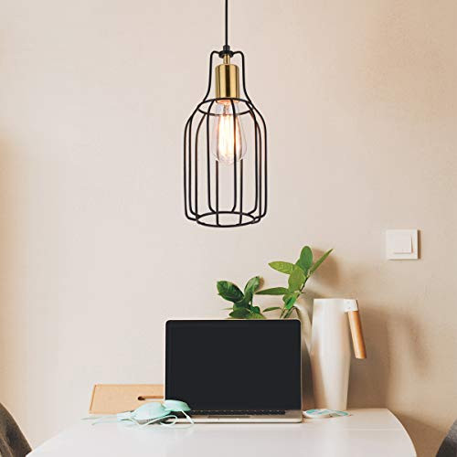 Ganeed Swag Lights Plug in Pendant Light,Industrial Vintage Metal Cage Hanging Lamps,Edison Plug in Pendant Light Fixture with On/Off Switch Wire for Kitchen Island Dining Room Living Room