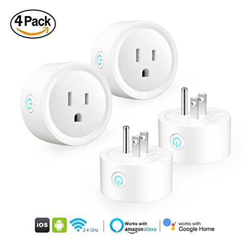 Smart Plug 4 Packs, WiFi Smart Outlets Work with Alexa Echo, Google Assistant, Remote Control Mini Wireless Smart Socket, Voice Control Electrical Devices from Anywhere by Phone, No Hub Required