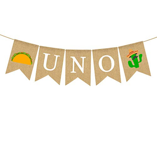 Rainlemon UNO High Chair Banner Mexican Cinco De Mayo Jute Burlap Taco Cactus Baby 1st Birthday Party Fiesta Decoration