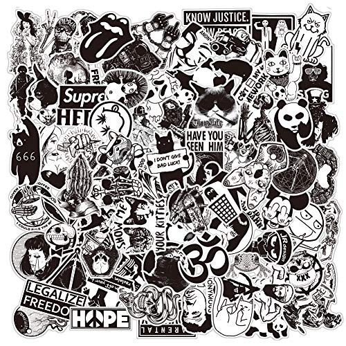 Laptop Stickers,Waterproof Vinyl Stickers for Water Bottles Hydro Flask Motorcycle Bicycle Skateboard Luggage Car Bumper Guitar Decals (100 Pcs Black and White Stickers)