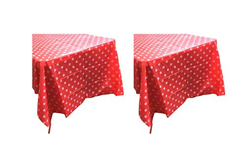 THE UM24 Polka Dots Tablecloth, 54-Inch by 108-Inch Rectangular Heavy Duty Thickness Party Plastic Tablecovers (RED)