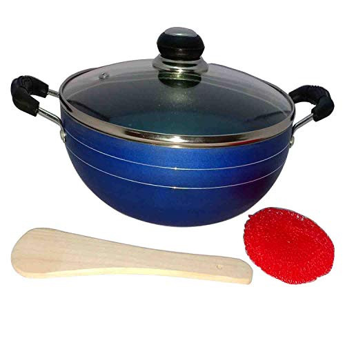 Induction Base Non Stick Aluminum Deep Kadai with Glass Lid All Purpose Pan Flat Bottom Deep Fry Pan Cookware Non stick Frying Pan (2.2 ltr) Induction Base Non Stick Aluminum Deep Kadai with Glass Lid All Purpose Pan Flat Bottom Deep Fry Pan Cookware Non stick Frying Pan (2.2 ltr)