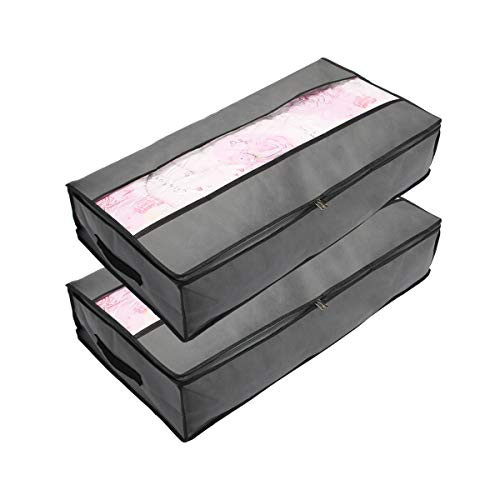 wsryx Underbed Storage Bags, 2 Pack Long Under The Bed Organizer Storage Container Bins Box for Clothes, Comforters, Blanket, Foldable with Clear Window