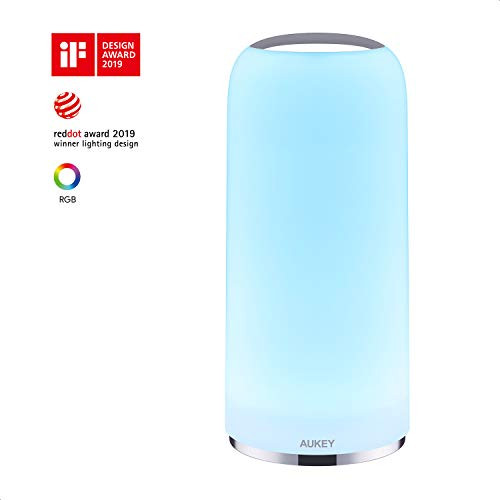 AUKEY Table Lamp RGB Touch-Sensitive Bedside Lamp with Timer Function Dimmable Warm White Light & Color-Changing Light, Night Light with Memory Function for Living Rooms and Bedrooms