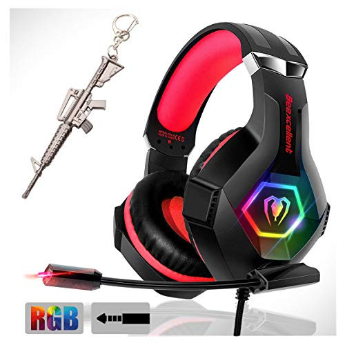 RGB Light Gaming Headset Stereo Surround Sound for PS4 PC,Lightweight Games Headphones with Noise Canceling Mic for Laptop XboxOne(S/X) Computer (Red)