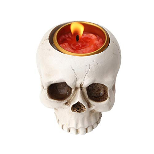 UnionKK 1 PCS Skeleton Skull Candlestick Holder Halloween Home Party Decorative Resin Skeleton Candle Holder Themed Bar Decoration (White)