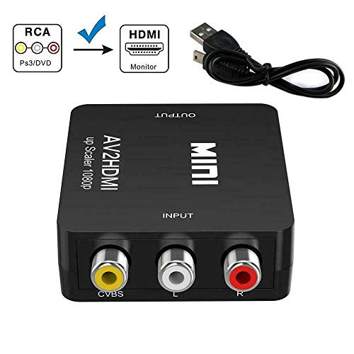 Funrose RCA to HDMI 1080P Mini RCA Composite CVBS AV to HDMI Video Audio Converter Adapter with USB Charge Cable