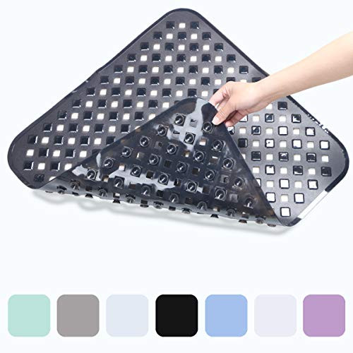 XULEI Square Shower Mats Non Slip Bath Mats Thicken Bathtub Mat with Suction Cup Shower Safety Mats, Rubber Bath Tub Mat, Shower Mat with Drain Holes, 53 × 53cm/21 × 21", Machine Washable,Black