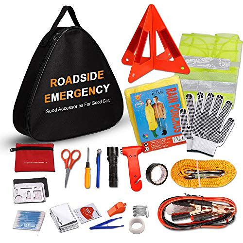 Sailnovo Car Emergency Kits, Multifunctional Roadside Assistance Auto Safty Kit ,First Aid Kit, Jumper Cables, Tow Rope, Triangle, Flashlight, Safety Hammer and More Ideal Survival Pack Accessories
