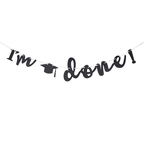 I'm Done Banner - Black Grad Banner - Graduation Cap,Graduation Party Decorations,High School College Graduation Party Supplies