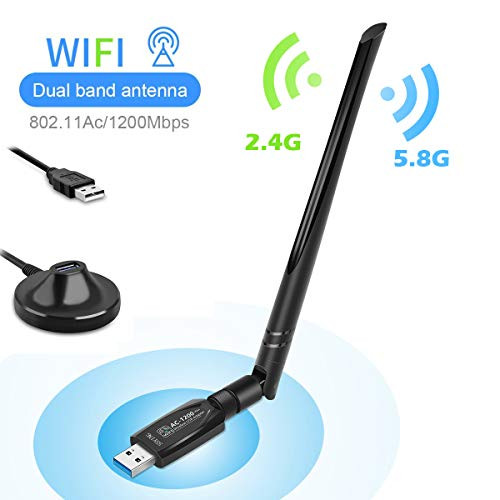 USB WiFi Adapter 1200Mbps USB 3.0 WiFi Dongle 802.11 ac Wireless Network Adapter with Dual Band 5dBi High Gain Antenna for Desktop Windows XP/Vista / 7-10 Mac (Black)