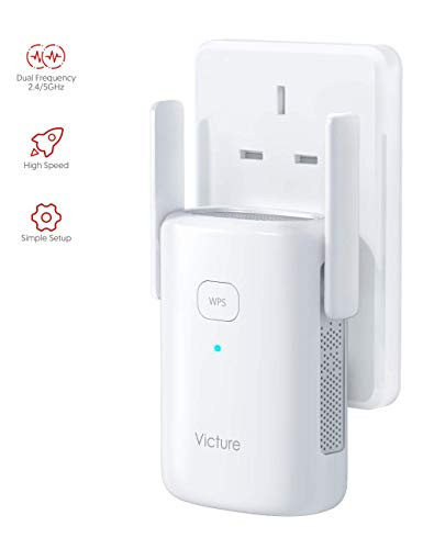 Victure 1200mbps WiFi Range Extender, 2.4G&5G Dual Band WiFi Repeater, WiFi Booster with Ethernet Port,WPS,Simple Setup, to Provide a Stable Network for Online Working