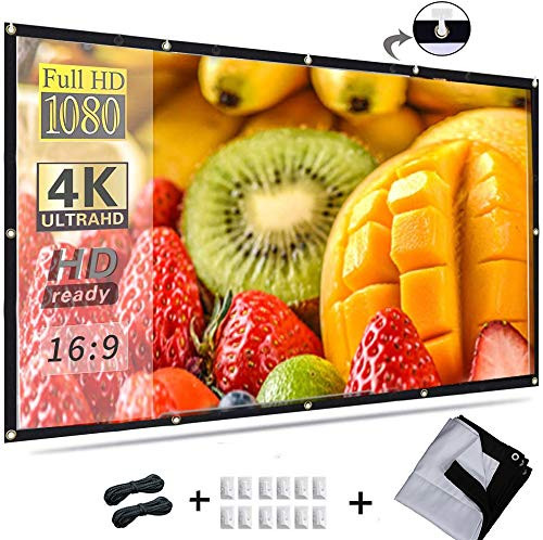 Hzgang 120inch Projector Screen Indoor Outdoor Portable Movie Screens 16:9 HD Projection 4K Home Theater Gaming Office Presentation Education Outdoor Indoor Public Display Screen