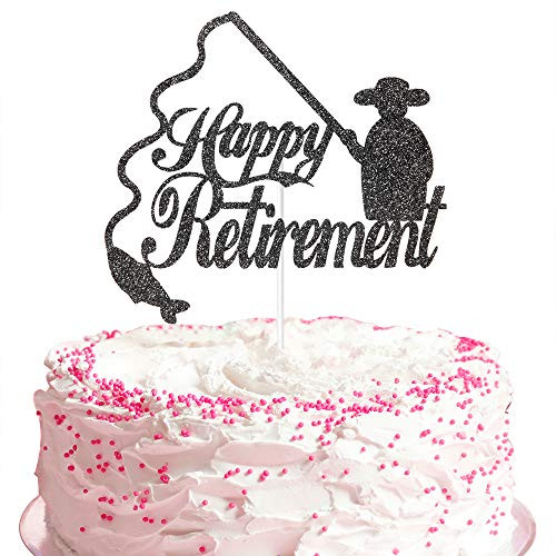 Happy Retirement Cake Topper, Retirement Party Decoration Supplies, Retirement Party Supplies Favors - Black Glitter
