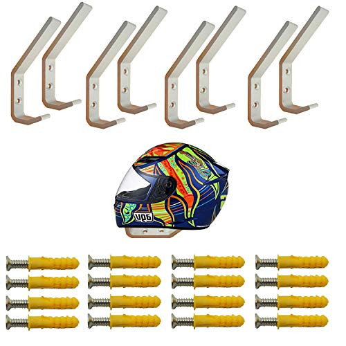 PINCHUANG 8 Set Helmet Holder-Motorcycle Helmet Holder Hook, Wall Mounted Equestrian Helmet Storage Rack Hanger, Motorbike Cloth Wall Mount Display Rack with Mounting Screws(8 pcs Hook+ 16pcs Screws)