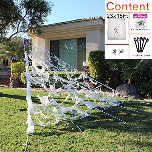Halloween Giant Spider Web Super Stretch Cobweb Set,Halloween Trick Or Treat Party & Home Decorations for Indoor/Outdoor Yard - Terrify Your Neighbors, 0.7oz Super Stretch Cobweb, 23 Feet Spider Web