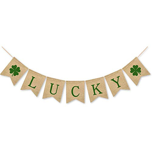 St. Patrick's Day Decorations Irish Lucky Banner Four Leaf Clover Shamrock Burlap Banner Flags (Green)