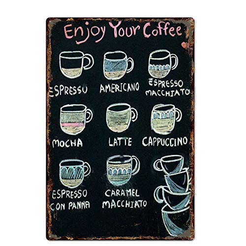 metal tin sign Enjoy Your Coffee Coffee menu for Bar Cafe Garage Wall Decor Retro Vintage 7.87 X 11.8 inches