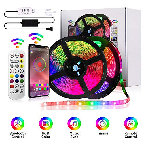LED Strip Lights RGB Stripe 32.8ft Tape Light 600 LEDs SMD5050 IP65 Waterproof Music Sync Color Changing + APP Controlled + Bluetooth Controller + 24Key Remote Control Decoration for Home TV Party LED Strip Lights RGB Stripe 32.8ft Tape Light 600 LEDs SMD5050 IP65 Waterproof Music Sync Color Changing + APP Controlled + Bluetooth Controller + 24Key Remote Control Decoration for Home TV Party