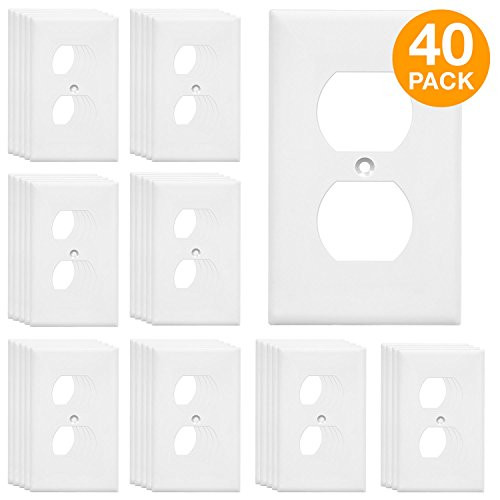Enerlites 8821-W-40PCS Duplex Receptacle Outlet Cover Wall Plates, 1-Gang Standard Size, Unbreakable Polycarbonate Material, White (40 Pack)