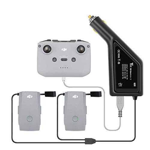 Hanatora Battery Car Charger with Dust Cover for DJI Mavic Air 2 Drone and Remote Controller, 3 in 1(USB + 2 x Battery) Portable Multiple Rapid Charging Hub Accessories