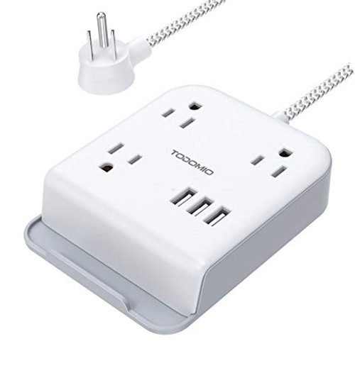 Power Strip Flat Plug Extension Cord with 3 USB Ports and 3 Widely Spaced Outlets, Wall Mountable Power Strip with USB Compact Size for Cruise Ship Plug Travel, Home, Office, Dorm Room