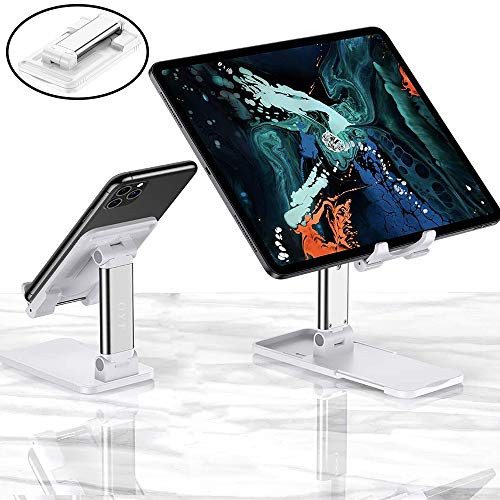 Cell Phone Stand,OYT Tablet Stand,Angle Height Adjustable Cell Phone Stand for Desk, Foldable Phone Holder Compatible with Phone 11 Pro Xs Xs Max Xr, iPad Mini, Nintendo Switch,Tablets(4-13'') White