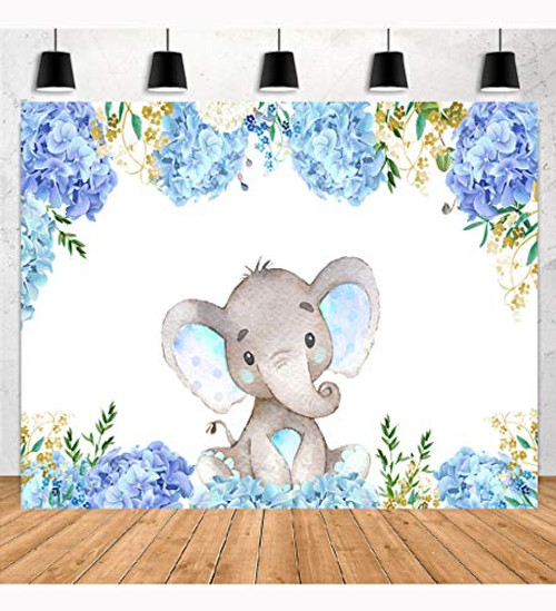 Aperturee Boy Elephant Baby Shower Backdrop 7x5ft Blue Flowers Floral Kids It's a Boy Photography Background Banners Party Decoration Cake Table Photo Booth Studio Props Favors Supplies